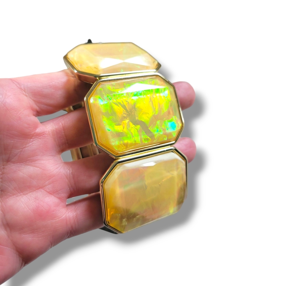 Opal Piedra Pulsera | NWT Vibrant Gold/Yellow Chunky Stretch Cuff Bracelet - Picture 3 of 7